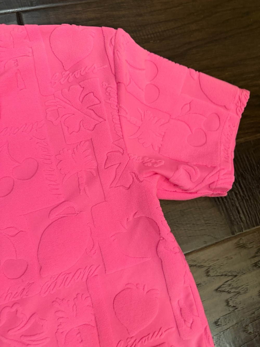 Beach Riot Neon Pink Mabel Embossed Terry Short Sleeve Swim Cover Up Top L - Picture 4 of 12